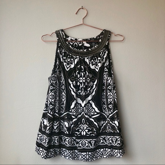 Alfani Woman Tops - Alfani Sleeveless Black/White Top with Bubble Hem